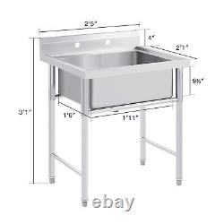 Commercial Stainless Steel Utility Sink with Basin Backsplash 23x18 Inch Sink