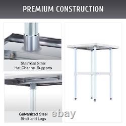Commercial Stainless Steel Work Table Kitchen Table w Adjustable Shelf 24x24 in