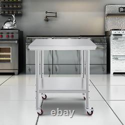 Commercial Stainless Steel Work Table Kitchen Table w Casters Undershelf 30x24