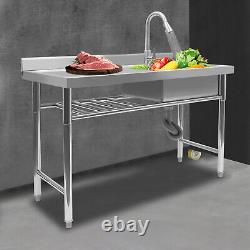 Commercial Thickened Sink Prep Table Free-Standing Stainless Steel with360° Faucet