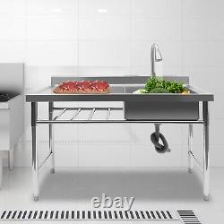 Commercial Thickened Sink Prep Table Free-Standing Stainless Steel with360° Faucet