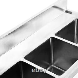Commercial Utility Prep Sink Stainless Steel 3 Compartment withBasins Backsplash