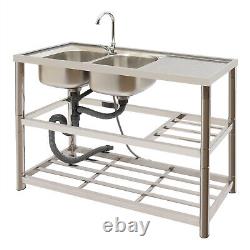 Commercial Utility & Prep Table Sink Stainless Steel Kitchen Sink 2 Compartment