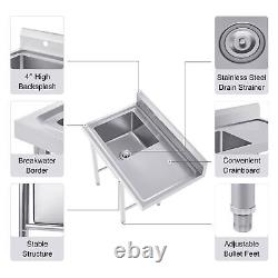 Commercial Utility Sink Drainboard Sink Wash Table with Faucet Stainless Steel