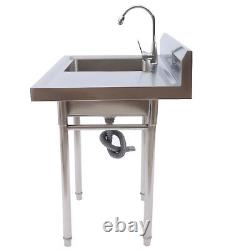 Commercial Utility Sink Stainless Steel Drainboard Sink Wash Table with Faucet