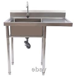 Commercial Utility Sink Stainless Steel Kitchen Table w Sink for Restaurant Bar