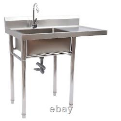 Commercial Utility Sink Stainless Steel Kitchen Table w Sink for Restaurant Bar