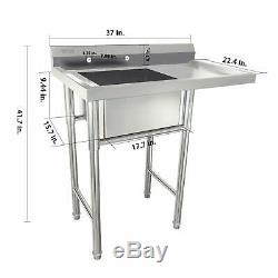 Commercial Utility Stainless Steel Sink Silver 37 L x 22.44W x 40H Versatile