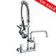 Commercial Wall Mount Kitchen Sink Faucet Chrome Pre-rinse With Pull Down Spraye