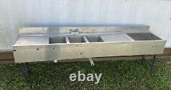 Commercial stainless steel sink with drainboard Four compartment. 8 foot Long