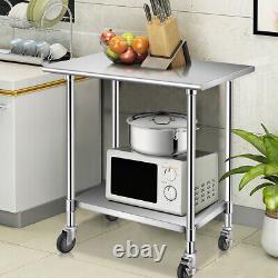 Costway 36 x 24 Stainless Steel Commercial Kitchen Prep & Work Table on Wheels
