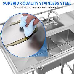Double Sink Kitchen Sink Freestanding Commercial Stainless Steel with Drainboard