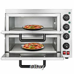 Electric 3000W Pizza Oven Double Deck Commercial Ceramic Stone Rotisserie 110V