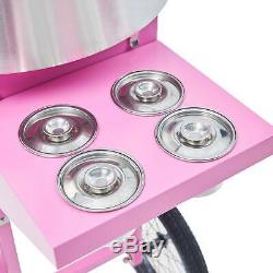 Electric Commercial Cotton Candy Machine Candy Floss Maker SS With Cart Pink