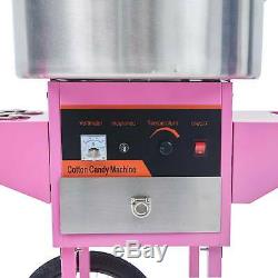 Electric Commercial Cotton Candy Machine Candy Floss Maker SS With Cart Pink