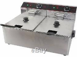 Electric Countertop 5000W Deep Fryer Dual Tank 11L Commercial Restaurant Kitchen