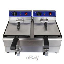 Electric Countertop Deep Fryer 20L Dual Tank Commercial Restaurant Meat withFaucet