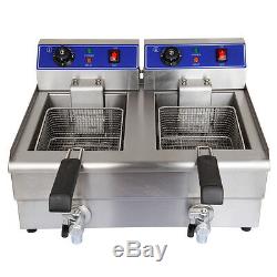 Electric Countertop Deep Fryer 20L Dual Tank Commercial Restaurant Meat withFaucet
