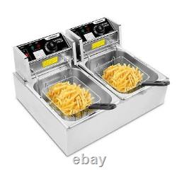 Electric Deep Fryer Dual Tank Stainless Steel 12L withBasket Commercial 3600W USA