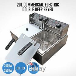 Electric Double Deep Fryer 20L Commercial Bench Top Single Stainless Steel