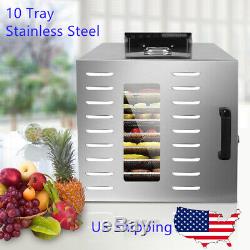 Food Dehydrator 10 Tray Stainless Steel Fruit Jerky Meat Dryer Blower Commercial