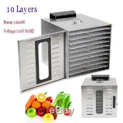 Food Dehydrator 10 Tray Stainless Steel Fruit Jerky Meat Dryer Blower Commercial