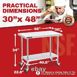 Food Prep Stainless Steel Table 30 X 48 Inch Metal Table Cart Commercial Wo