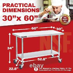 Food Prep Stainless Steel Table 30 X 60 Inch Metal Table Cart Commercial Wo