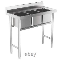 For 3Compartment Stainless Steel Commercial Utility WithBasins Backsplash 39 Silv