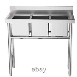 For 3Compartment Stainless Steel Commercial Utility WithBasins Backsplash 39 Silv