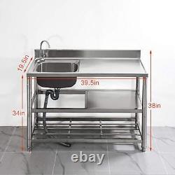 Free Standing Stainless-Steel Single Bowl Commercial Restaurant Kitchen 39.5