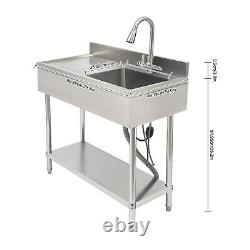 Free Standing Stainless-Steel Single Bowl Commercial Restaurant Kitchen Sink Set