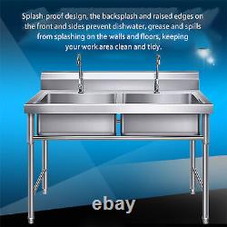 Freestanding Kitchen Sink Commercial Utility Stainless Steel Sink 2 Compartment