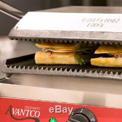 Grooved Top & Bottom Commercial Cast Iron Electric Panini Sandwich Grill Press