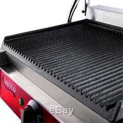 Grooved Top & Bottom Commercial Cast Iron Electric Panini Sandwich Grill Press