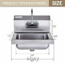 HALLY Stainless Steel Sink for Washing with Faucet, NSF Commercial Wall Mount Ha