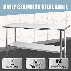 Hally Stainless Steel Table for Prep & Work 24 X 72 Inches, NSF Commercial Heavy