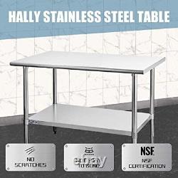 Hally Stainless Steel Table for Prep & Work 30 x 48 Inches NSF Commercial Hea