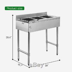 Heavy Duty Three 3 Compartment Stainless Steel Commercial Utility Sink Kitchen