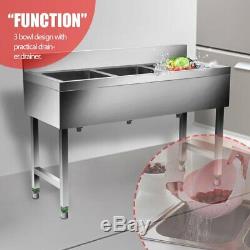 Heavy Duty Three 3 Compartment Stainless Steel Commercial Utility Sink Kitchen