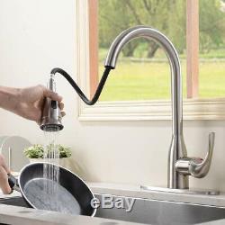 Hotis Commercial Kitchen Faucet Single Handle Stainless Steel Pull Down Sprayer
