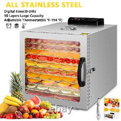 KWASYO 10 Layers Commercial Stainless Steel Fruit Food Dehydrator withLED light US