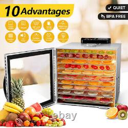 KWASYO 10 Layers Commercial Stainless Steel Fruit Food Dehydrator withLED light US