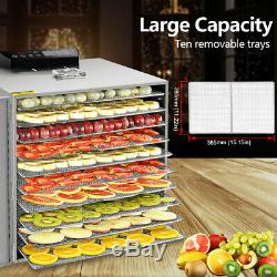 KWASYO Commercial 10 Tray Stainless Steel Food Dehydrator 55L Fruit Meat Jerky
