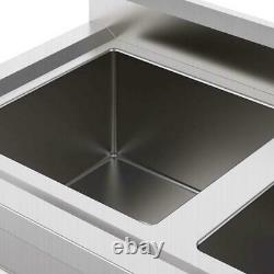 Kitchen/Commercial Sinks 304 Stainless Steel with 4 Tall Backsplash 2 Compartment