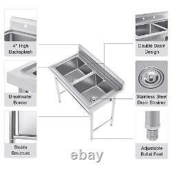 Kitchen Commercial Stainless Steel Catering Double Bowl Sink Drain Restaurant US