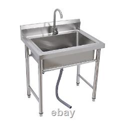 Kitchen Sink Stainless Steel Commercial 1 Compartment Utility Sink With Faucet TOP