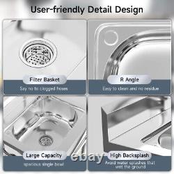 Kitchen Sink Stainless Steel Commercial Utility Sink Freestanding Bar Laundry