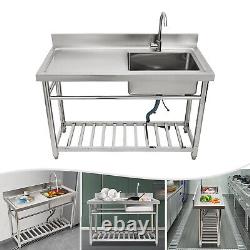 Kitchen Stainless Steel 1 Compartment Bowl withShelf Freestanding Commercial Sink