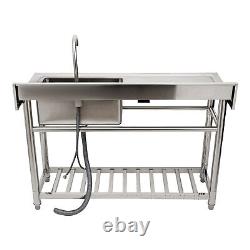 Kitchen Stainless Steel 1 Compartment Bowl withShelf Freestanding Commercial Sink